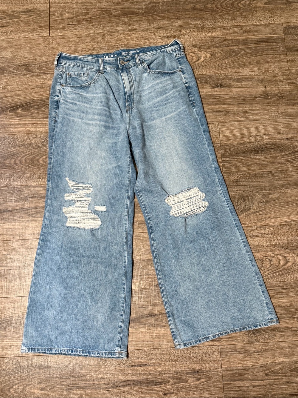 torrid Light Blue Distressed Wide-Leg Jeans